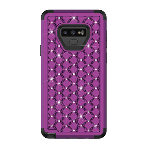 Silicone Matte Finish and Plastic Back Cover Case 360 Degrees Bling-Bling U01 for Samsung Galaxy Note 9 Purple