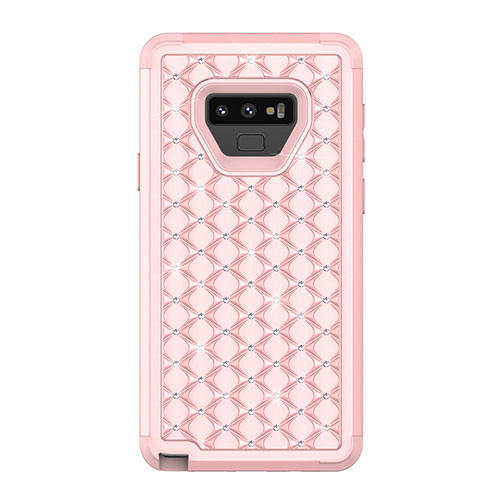 Silicone Matte Finish and Plastic Back Cover Case 360 Degrees Bling-Bling U01 for Samsung Galaxy Note 9 Rose Gold