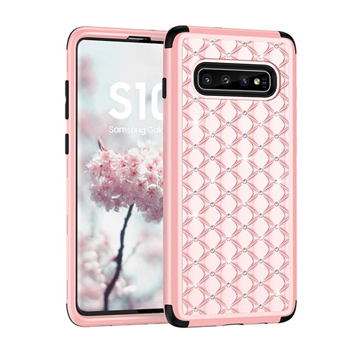 Silicone Matte Finish and Plastic Back Cover Case 360 Degrees Bling-Bling U01 for Samsung Galaxy S10 Pink
