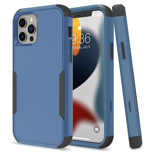 Silicone Matte Finish and Plastic Back Cover Case 360 Degrees for Apple iPhone 13 Pro Blue and Black