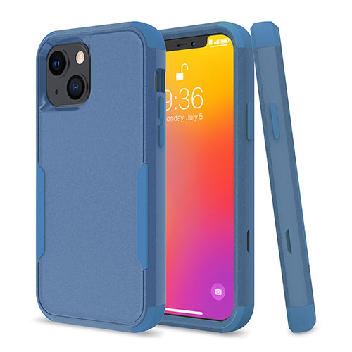 Silicone Matte Finish and Plastic Back Cover Case 360 Degrees for Apple iPhone 14 Plus Blue