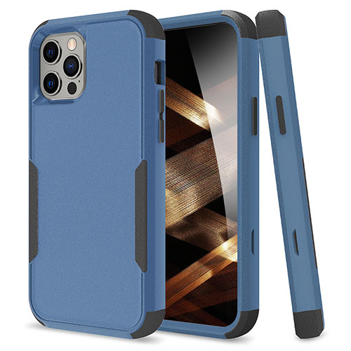 Silicone Matte Finish and Plastic Back Cover Case 360 Degrees for Apple iPhone 14 Pro Max Blue and Black