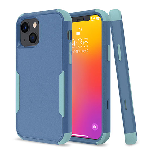 Silicone Matte Finish and Plastic Back Cover Case 360 Degrees for Apple iPhone 14 Sky Blue