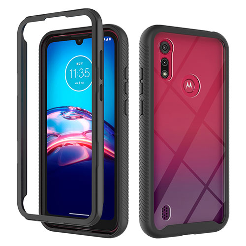 Silicone Matte Finish and Plastic Back Cover Case 360 Degrees for Motorola Moto E6s (2020) Black