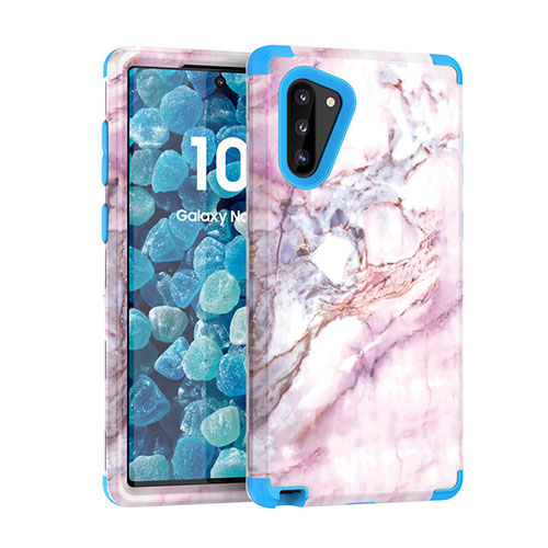 Silicone Matte Finish and Plastic Back Cover Case 360 Degrees for Samsung Galaxy Note 10 5G Blue