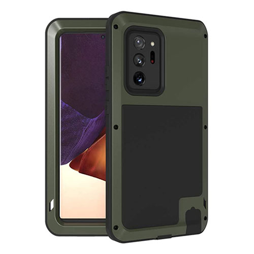 Silicone Matte Finish and Plastic Back Cover Case 360 Degrees for Samsung Galaxy Note 20 Ultra 5G Army green