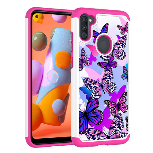 Silicone Matte Finish and Plastic Back Cover Case 360 Degrees JX1 for Samsung Galaxy A11 Purple