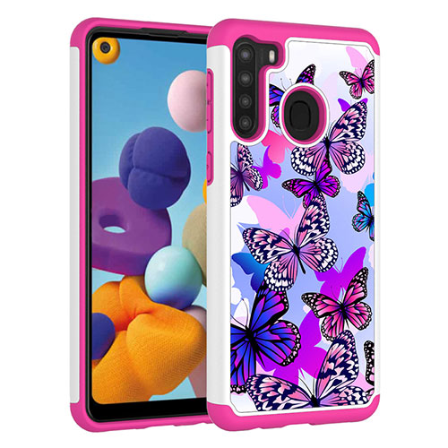 Silicone Matte Finish and Plastic Back Cover Case 360 Degrees JX1 for Samsung Galaxy A21 Purple