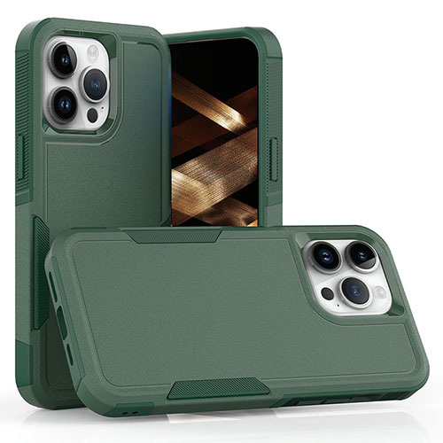 Silicone Matte Finish and Plastic Back Cover Case 360 Degrees MQ1 for Apple iPhone 13 Pro Max Midnight Green