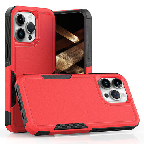 Silicone Matte Finish and Plastic Back Cover Case 360 Degrees MQ1 for Apple iPhone 13 Pro Max Red