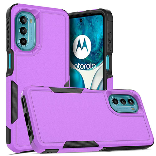 Silicone Matte Finish and Plastic Back Cover Case 360 Degrees MQ1 for Motorola MOTO G52 Purple