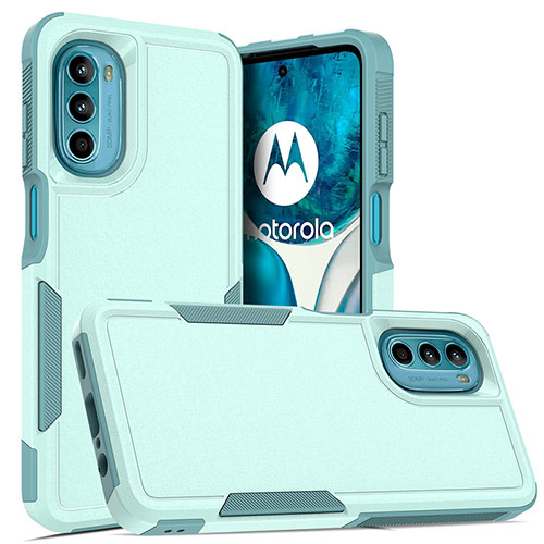 Silicone Matte Finish and Plastic Back Cover Case 360 Degrees MQ1 for Motorola Moto G82 5G Cyan