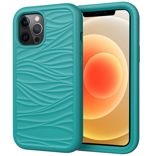 Silicone Matte Finish and Plastic Back Cover Case 360 Degrees R01 for Apple iPhone 12 Pro Cyan