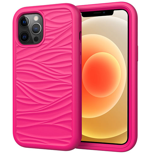 Silicone Matte Finish and Plastic Back Cover Case 360 Degrees R01 for Apple iPhone 12 Pro Hot Pink