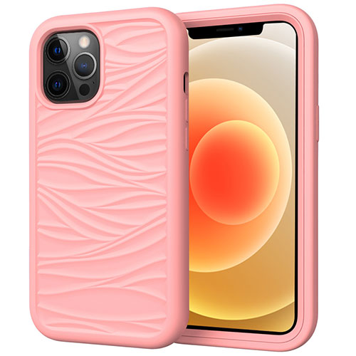 Silicone Matte Finish and Plastic Back Cover Case 360 Degrees R01 for Apple iPhone 12 Pro Max Pink