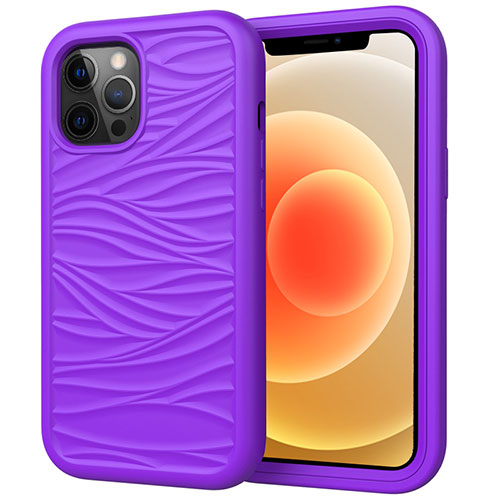 Silicone Matte Finish and Plastic Back Cover Case 360 Degrees R01 for Apple iPhone 12 Pro Max Purple