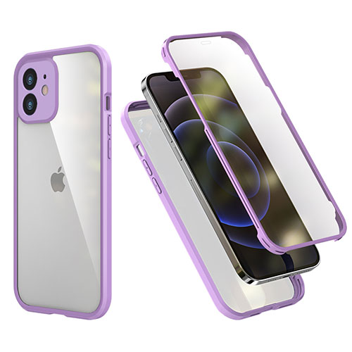 Silicone Matte Finish and Plastic Back Cover Case 360 Degrees R05 for Apple iPhone 12 Clove Purple