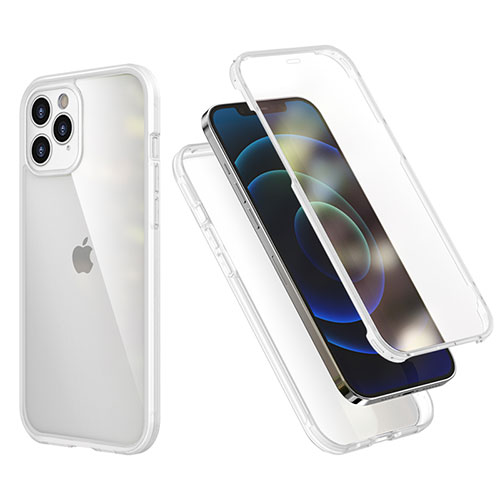 Silicone Matte Finish and Plastic Back Cover Case 360 Degrees R05 for Apple iPhone 12 Pro Max Clear