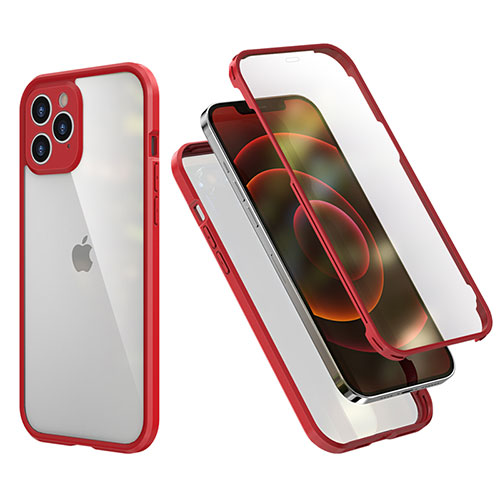 Silicone Matte Finish and Plastic Back Cover Case 360 Degrees R05 for Apple iPhone 12 Pro Max Red