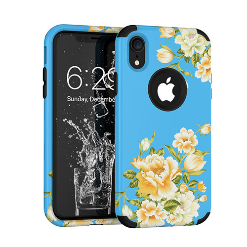 Silicone Matte Finish and Plastic Back Cover Case 360 Degrees U01 for Apple iPhone XR Blue