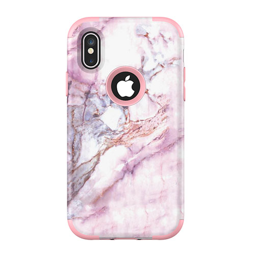 Silicone Matte Finish and Plastic Back Cover Case 360 Degrees U01 for Apple iPhone Xs Max Rose Gold