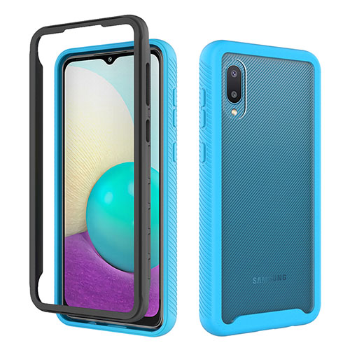 Silicone Matte Finish and Plastic Back Cover Case 360 Degrees U01 for Samsung Galaxy M02 Blue and Black