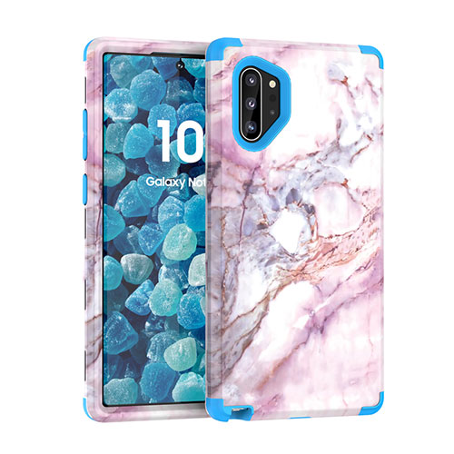 Silicone Matte Finish and Plastic Back Cover Case 360 Degrees U01 for Samsung Galaxy Note 10 Plus Blue