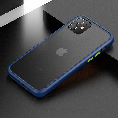 Silicone Matte Finish and Plastic Back Cover Case for Apple iPhone 11 Blue
