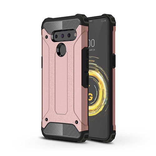 Silicone Matte Finish and Plastic Back Cover Case for LG V50 ThinQ 5G Rose Gold