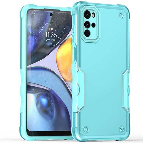 Silicone Matte Finish and Plastic Back Cover Case for Motorola Moto G22 Cyan