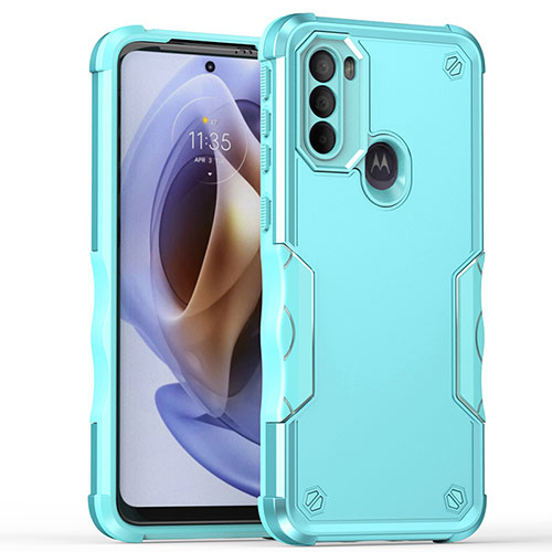 Silicone Matte Finish and Plastic Back Cover Case for Motorola Moto G31 Cyan