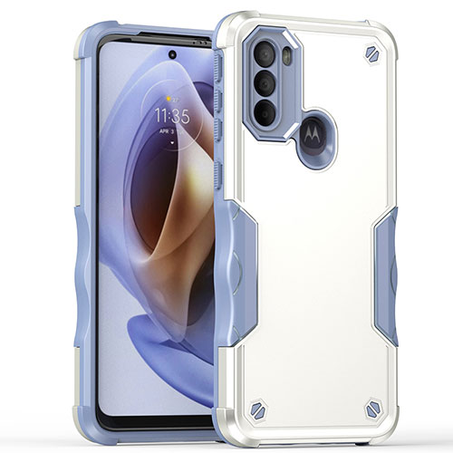 Silicone Matte Finish and Plastic Back Cover Case for Motorola Moto G31 White