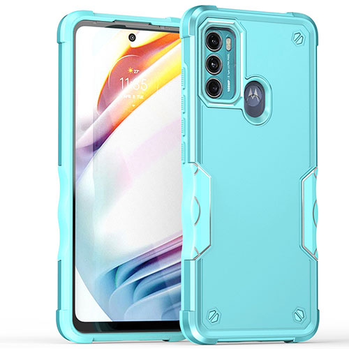 Silicone Matte Finish and Plastic Back Cover Case for Motorola Moto G40 Fusion Cyan