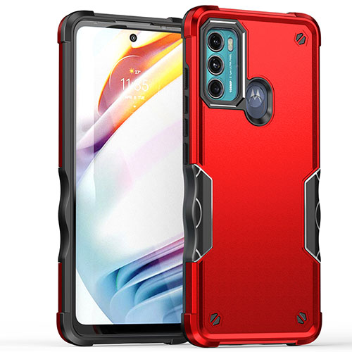 Silicone Matte Finish and Plastic Back Cover Case for Motorola Moto G60s Red