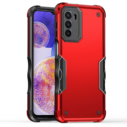 Silicone Matte Finish and Plastic Back Cover Case for Motorola Moto G71s 5G Red