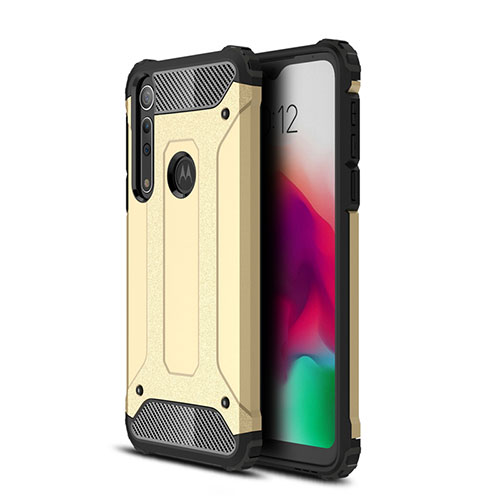 Silicone Matte Finish and Plastic Back Cover Case for Motorola Moto G8 Play Gold