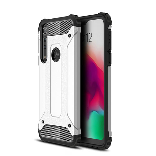 Silicone Matte Finish and Plastic Back Cover Case for Motorola Moto G8 Play Silver