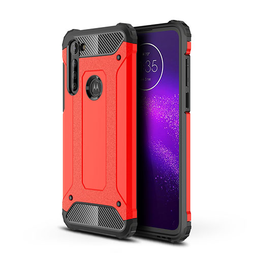 Silicone Matte Finish and Plastic Back Cover Case for Motorola Moto G8 Power Red