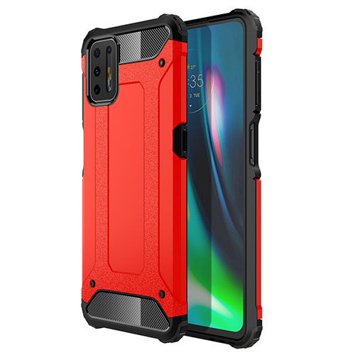 Silicone Matte Finish and Plastic Back Cover Case for Motorola Moto G9 Plus Red