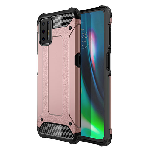 Silicone Matte Finish and Plastic Back Cover Case for Motorola Moto G9 Plus Rose Gold