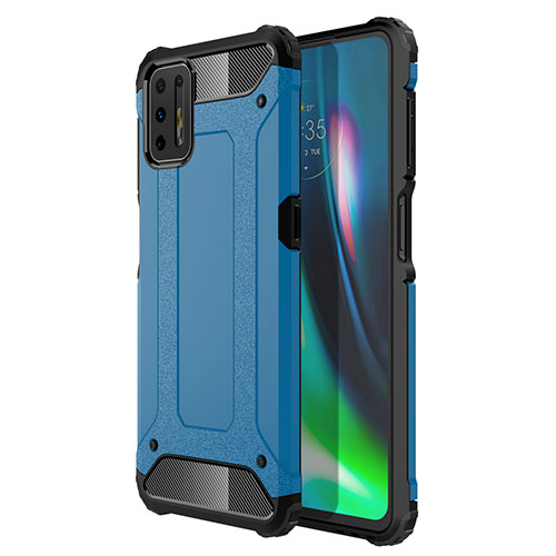 Silicone Matte Finish and Plastic Back Cover Case for Motorola Moto G9 Plus Sky Blue