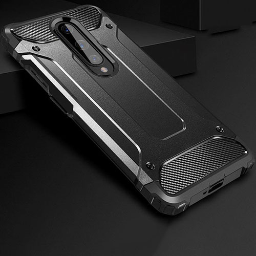Silicone Matte Finish and Plastic Back Cover Case for OnePlus 8 Black