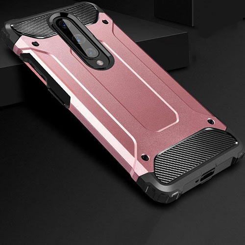Silicone Matte Finish and Plastic Back Cover Case for OnePlus 8 Rose Gold
