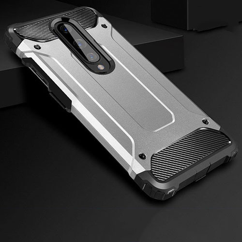 Silicone Matte Finish and Plastic Back Cover Case for OnePlus 8 Silver