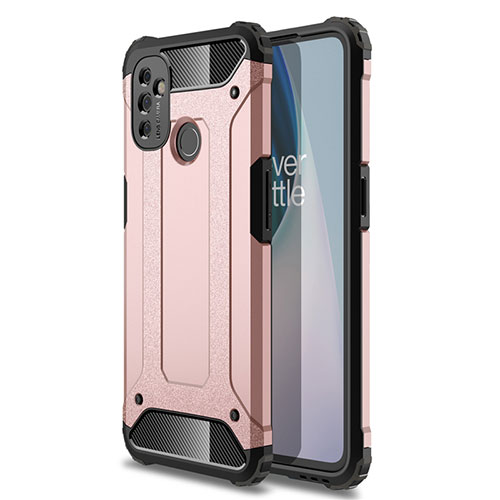 Silicone Matte Finish and Plastic Back Cover Case for OnePlus Nord N100 Rose Gold