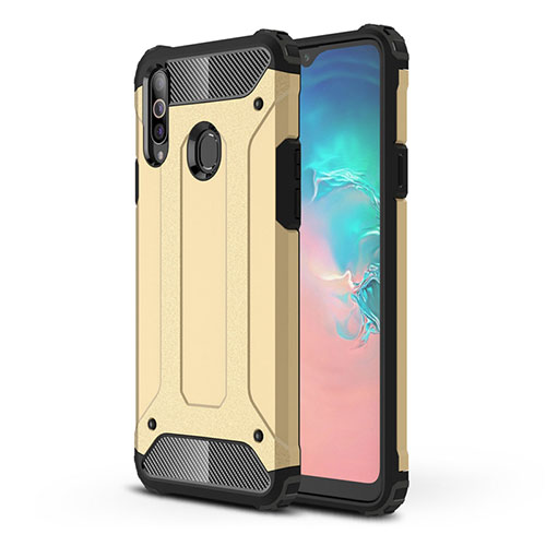Silicone Matte Finish and Plastic Back Cover Case for Samsung Galaxy A20s Gold