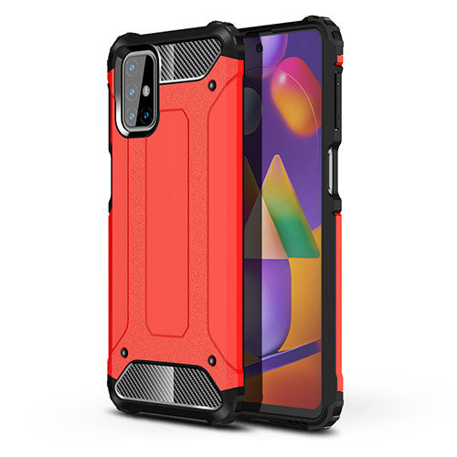Silicone Matte Finish and Plastic Back Cover Case for Samsung Galaxy M31s Red