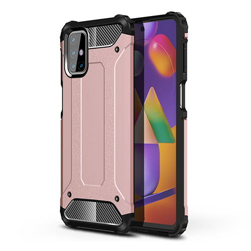 Silicone Matte Finish and Plastic Back Cover Case for Samsung Galaxy M31s Rose Gold