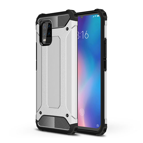 Silicone Matte Finish and Plastic Back Cover Case for Xiaomi Mi 10 Lite Silver