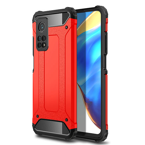 Silicone Matte Finish and Plastic Back Cover Case for Xiaomi Mi 10T 5G Red